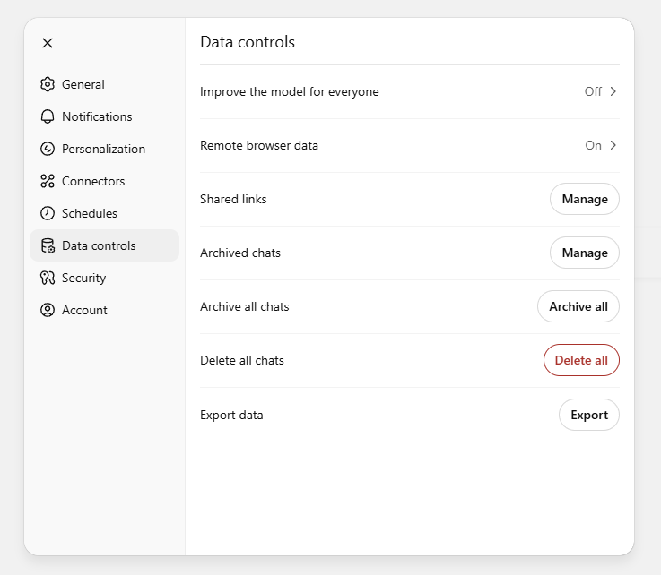 ChatGPT privacy modal